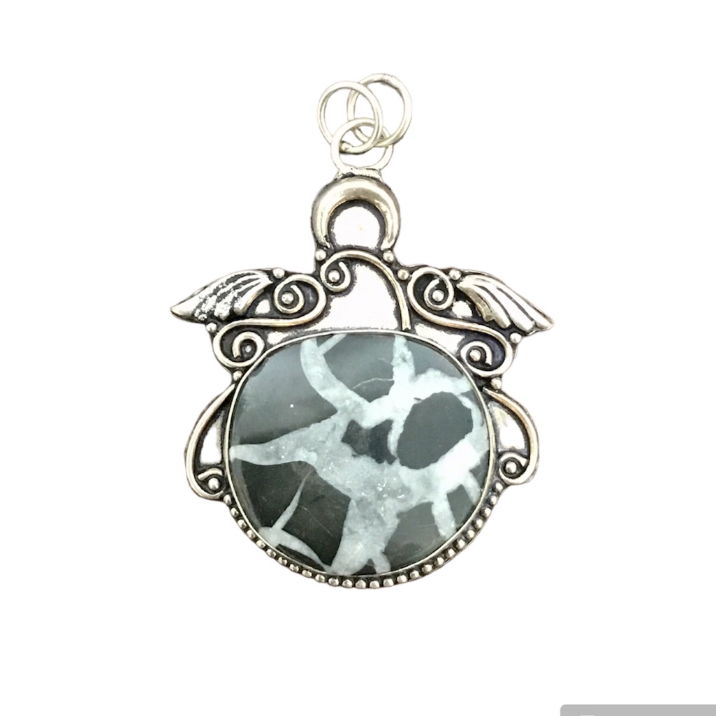 Wonderful Mud Crack Fossil Pendant Necklace With Silver Chain